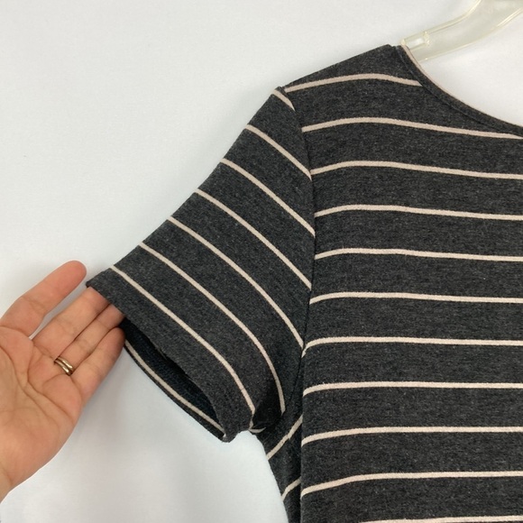 Pink Clover gray & tan striped T-shirt faux buttons med - Picture 3 of 7